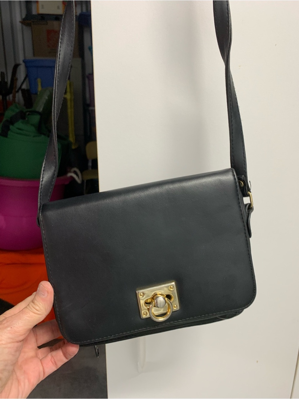 Classic Black Leather Crossbody Bag with Gold Hardware